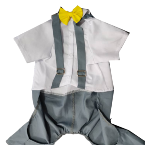 لباس سرهمی ساسبند دار  سفید طوسی(M.L.XL)